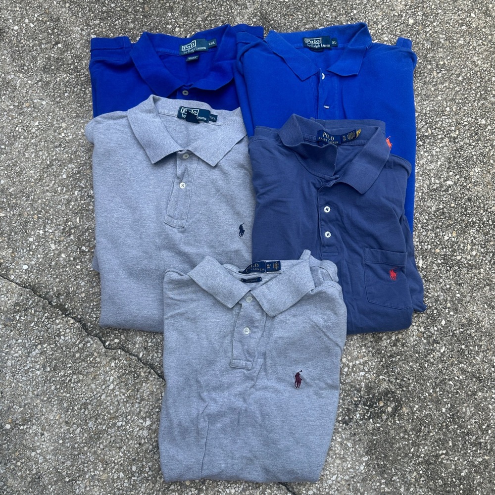 Bundle of 5 Polo Ralph Lauren Mens Shirts XL XXL Blue Grey Pony Crest Pocket
